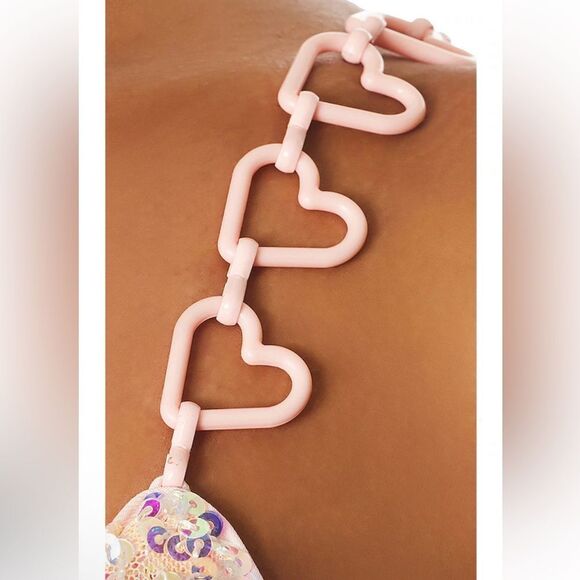 NWT Majorelle Trish Sequin Mini Dress Iridescent pink heart straps Revolve XS - Picture 4 of 15